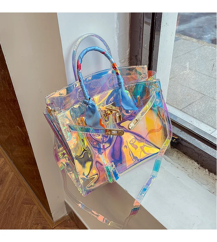 Laser Sympony Hologram Holographic Locker Sweet Handbags Cool Chic Colorful Shoulder Bags Valentine's Day Gift Golden Metal part