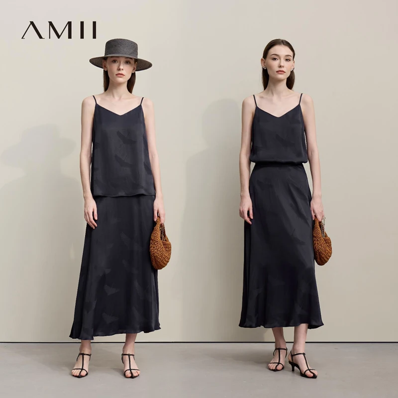 Amii Skirts For Women 2026 Autumn New Chinese Style Jacquard Sling Vest Separate Casual Skirt Elegant Loose Long Skirt 12651008