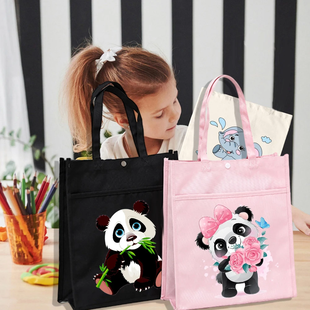 Cute Panda Printed Library Tote Bag Kids Homeschool Gift Idea Oxford School Bags Reading Books Bag Birthday Children's Day Gifts