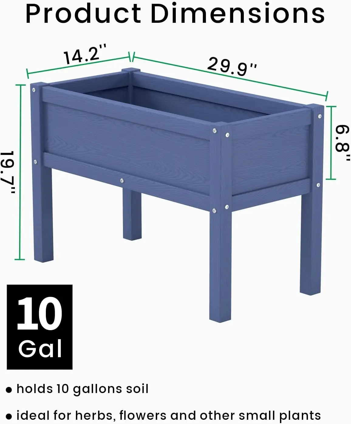 Small All-Weather HDPE Raised Bed for Seeds, Herbs, Flowers, and Vegetables, Navy Blue