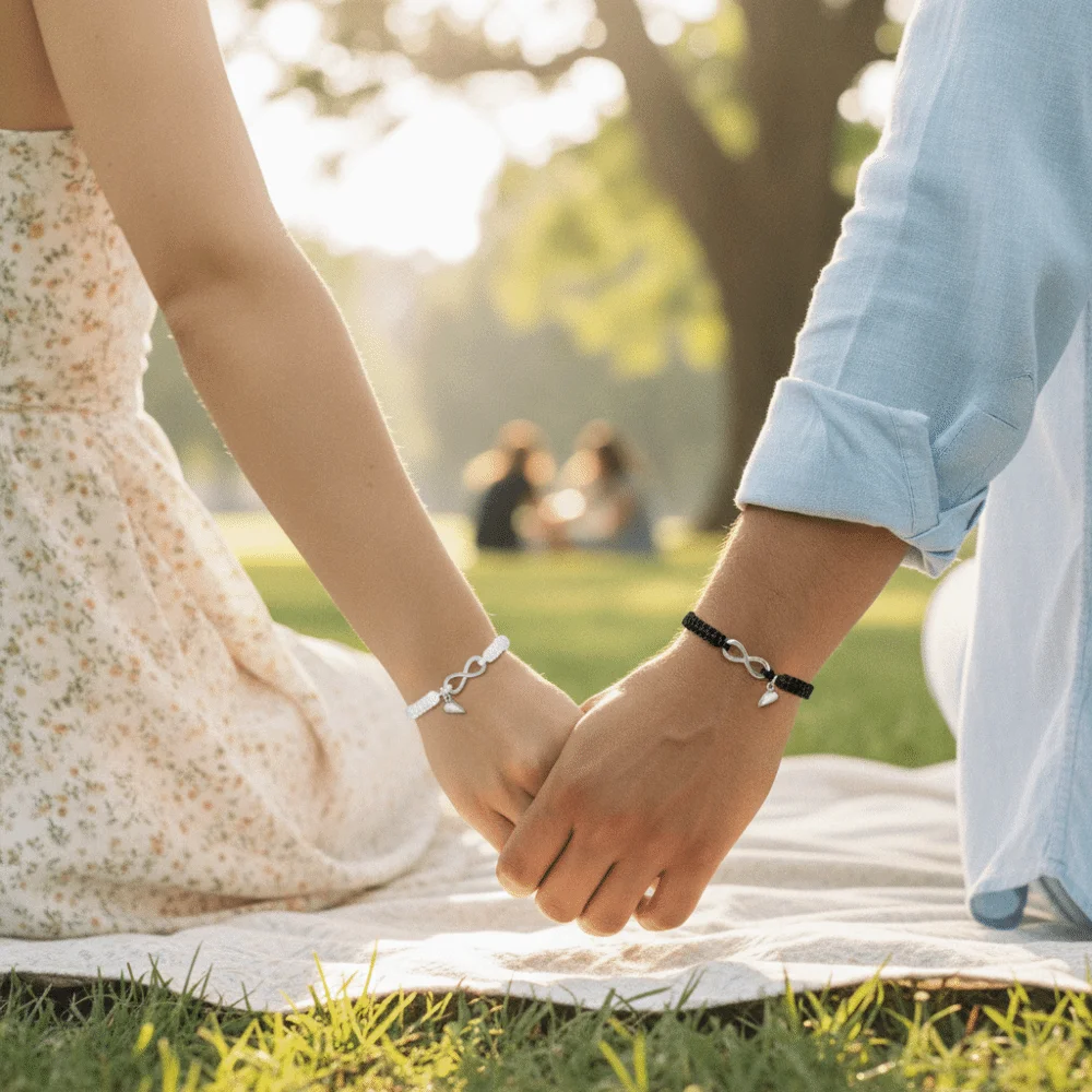 Stainless Steel Cross Magnetic Bracelet Set Queen King Love Heart Magnet String Woven Cord Bracelet Cross 1 Pair