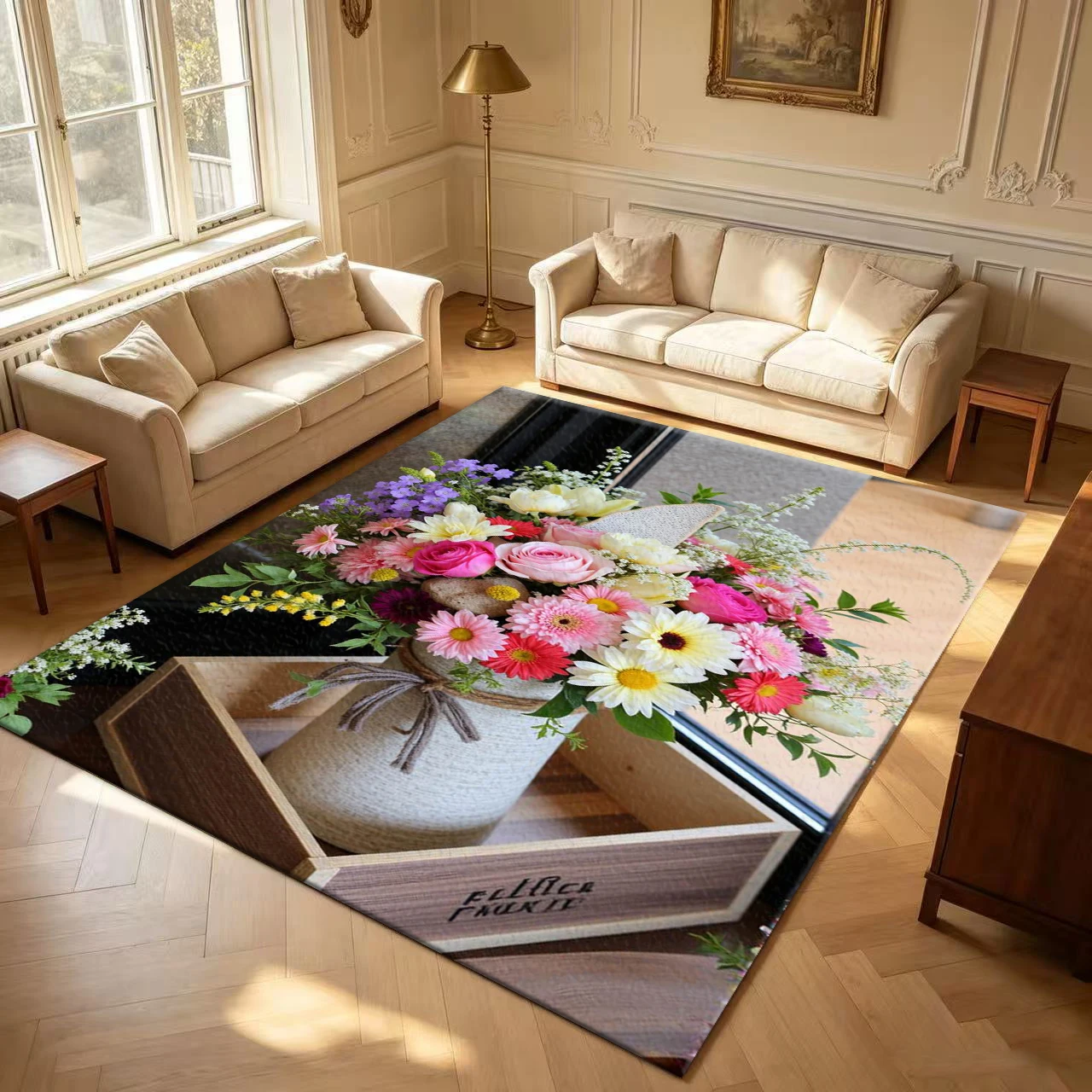 Fresh Mixed Color Spring Bouquet Flower Carpet Flooring Floral Home Decor Area Rug