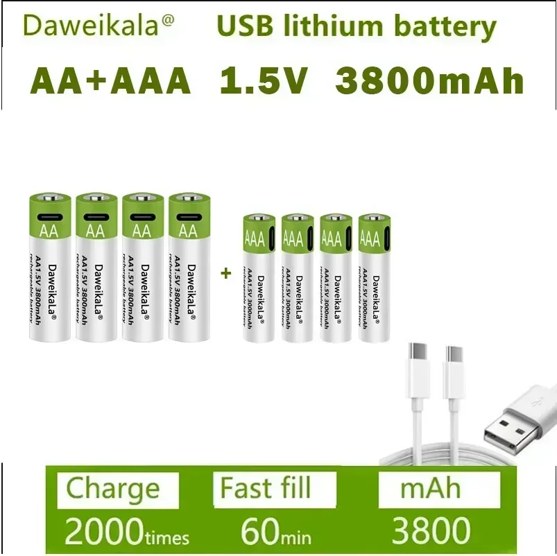 

New AA AAA Battery1.5V Rechargeable Polymer Lithium-ion Battery AA AAA Battery for remote control mouse small fan Electric toy