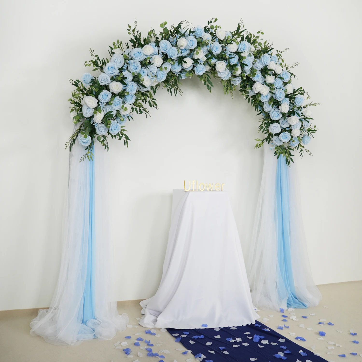 

Uflower Blue White Flower Row Wedding Arch Decoration Floral arrangement Artificial Flower Background Birthday Party Decoration