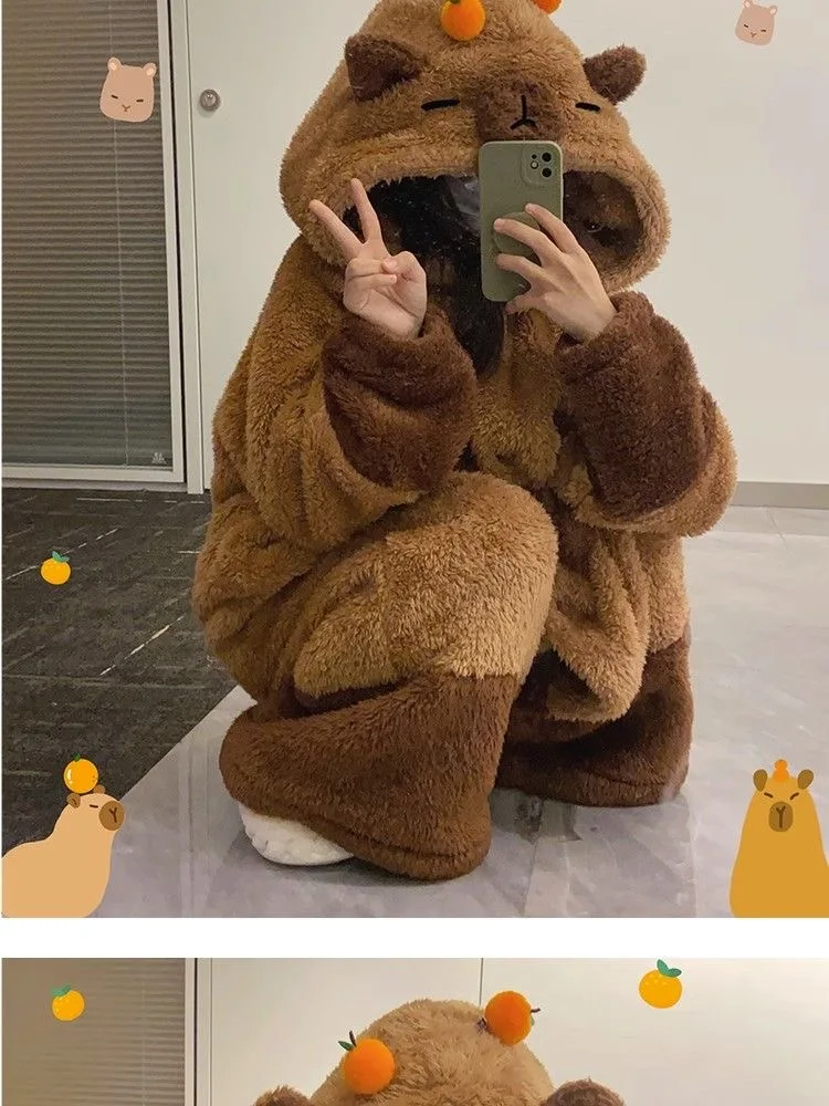 Winter Capybara Cosplay Kostüm Roben Erwachsene Kigurumi Einhorn Onesie Anime Nachthemd Halloween Cartoon Pyjamas Nachtwäsche – Detail 4