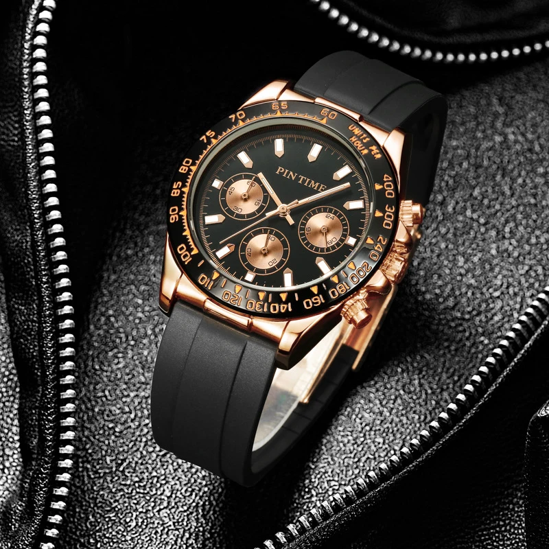 

PINTIME Men's Business Watch Fashion Trend Leisure Style Quartz Movement Silicone Belt 30ATM Waterproof Men's Watch