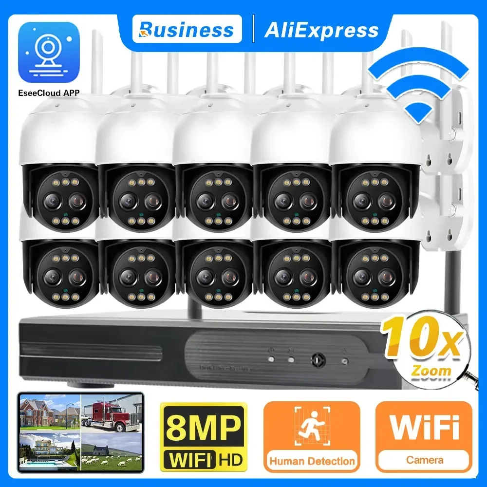 

4K 8MP 5MP HD WIFI CCTV Surveillance System 2-Way Audio Waterproof Dual-Lens PTZ WIFI IP Security Camera 10CH P2P NVR Video Kit