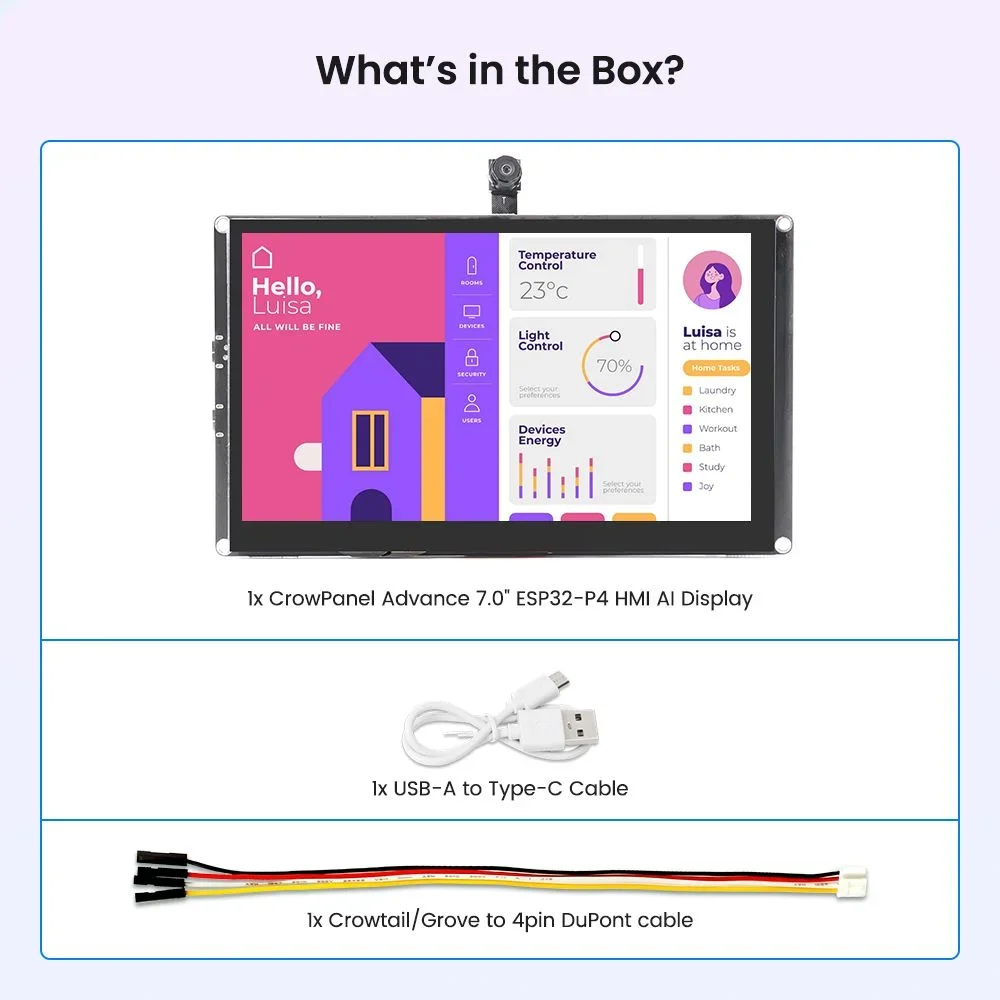 CrowPanel Advanced 7inch ESP32-P4 HMI AI Display 1024x600 IPS Touch Screen with WiFi 6 Compatible with Arduino/LVGL- free ship