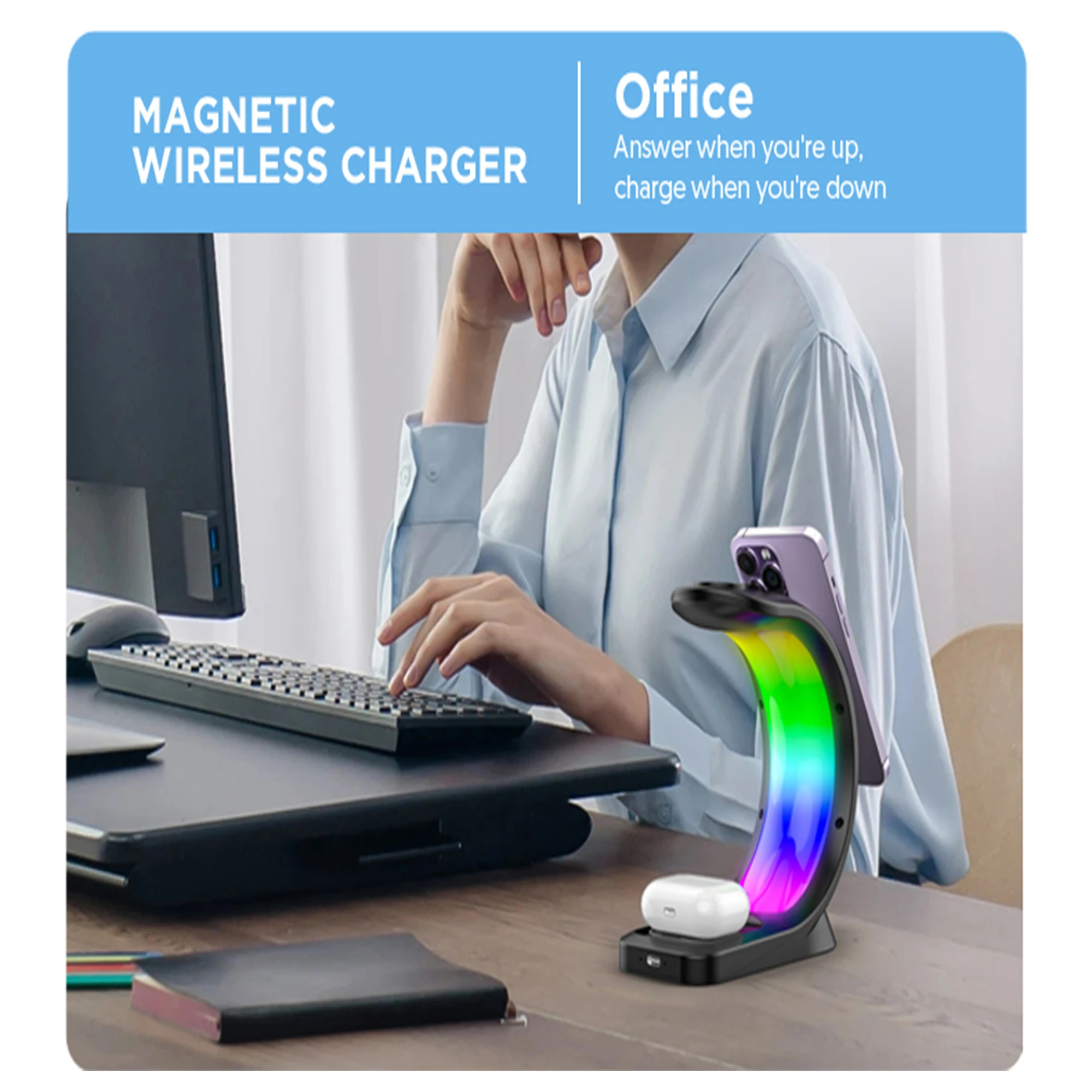 Support de charge d'attraction magnétique sans fil rapide 3 en 1, support tridimensionnel de bureau multifonctionnel
