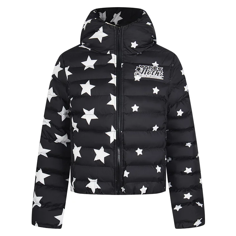 الأمريكية الرجعية طباعة كاملة ستار رسالة مطبوعة مقنعين المرأة سترة قطن 2025 شتاء جديد سميكة الدافئة البخاخ الستر السيدات #2