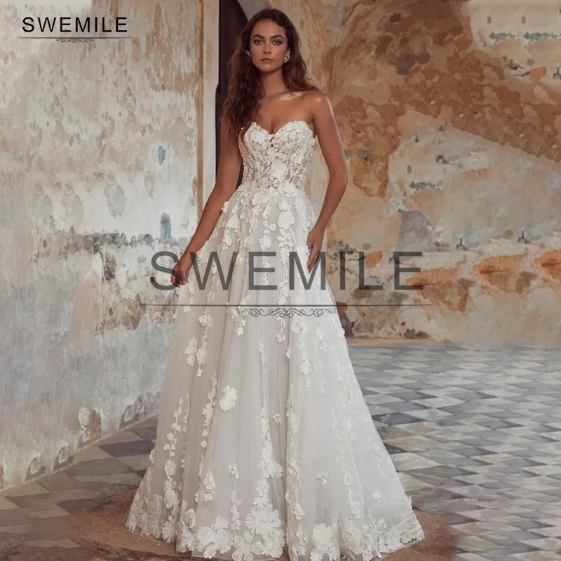 

Fashion Boho Wedding Dress Off The Shoulder Bridal Gowns With Lace Appliques A Line Bohemian Wedding Long Beach Vestido