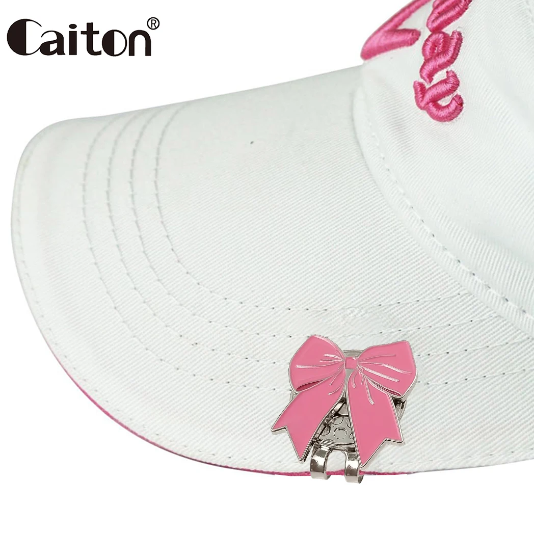 مشبك قبعة جولف بشريط وردي من كيتون مع علامة كرة مغناطيسية، إكسسوار قبعة لطيف للنساء، مثالي للتمرين أو ألعاب الجولف