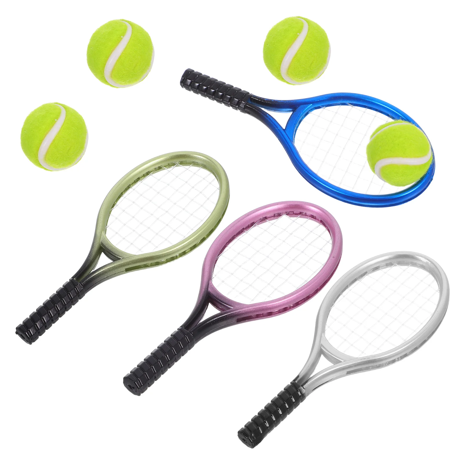 

1Set Miniature Tennis Racket Decors Photography Props Mini Tennis Ornaments Balls for Dollhouse Decor Photography Props Model