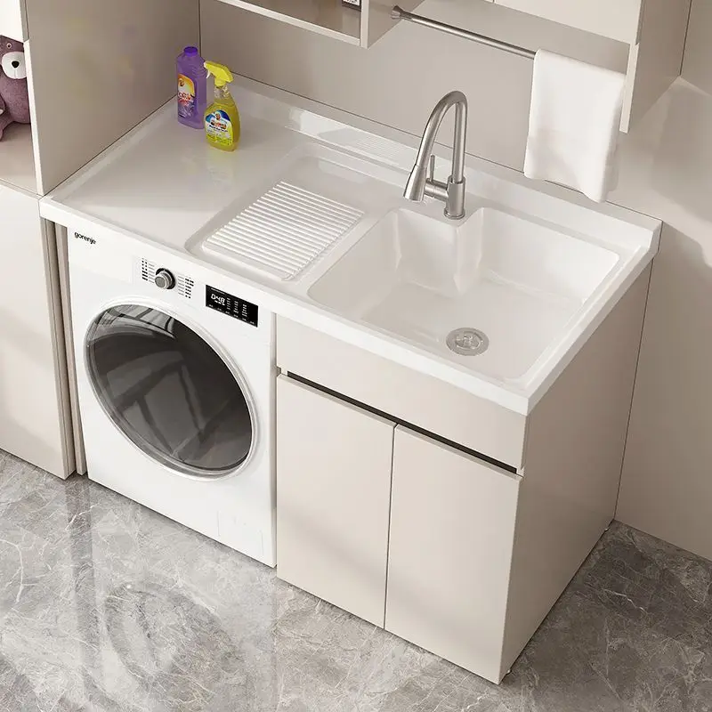 Balcony laundry pool integrated basin honeycomb washing machine cabinet drum significant other washing machine cabinet with rubb
