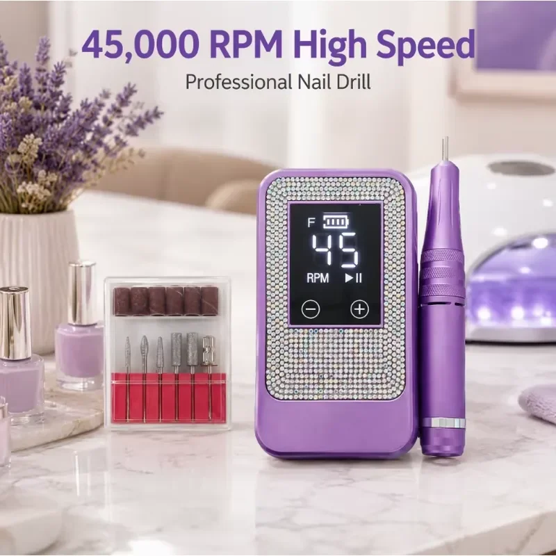 for Electric Nail Drill 45000 RPM Cordless Nail Grinder Machine 1800mAh Rechargeable Battery Gel Acrylic Nail Art Tools