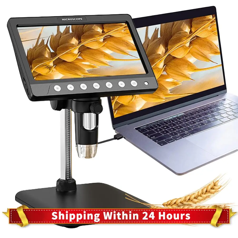 Mikroskop cyfrowy z 7-calowym ekranem IPS, obiektywem 5MP HD, mikroskop lutowniczy, powiększenie 1200X, elektroniczny endoskop HD z powiększeniem