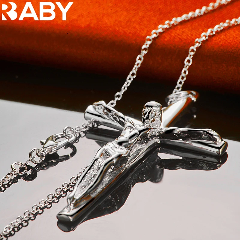 925 Sterling Silver Jesus Cross Pendant Necklace For Man Women 18-30 Inch Snake Chain Fashion Jewelry Individuality Accessories