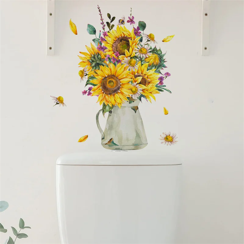 M19 Pflanzen Blumen Sonnenblumen Schmetterlinge Wanda uf kleber Toiletten aufkleber Badezimmer Toiletten abdeckung Kühlschrank Aufkleber WC Dekoration – Detail 11