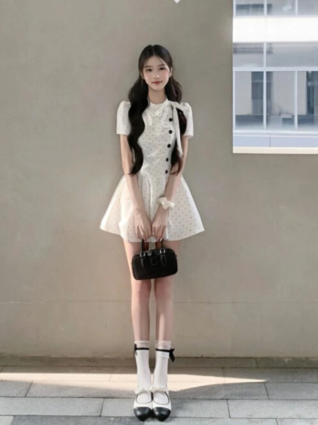 

Korean Style Slimming High Waist Short Skirt Dress Knot Soft Cotton Summer Casual City Commute Date Everyday