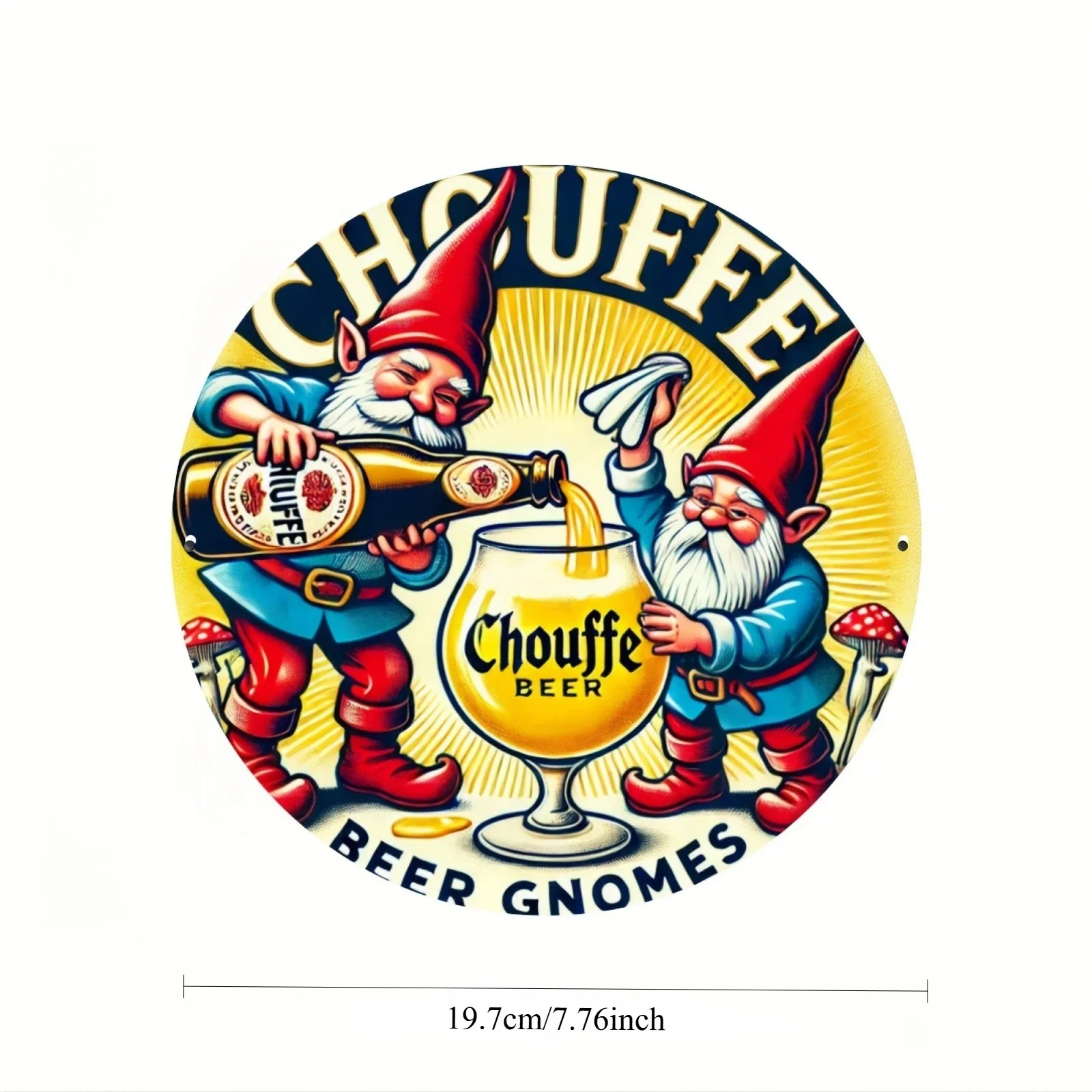 Panneau métallique rond sur le thème du gnome de la bière, accessoire pour cheveux, décoration pour la maison et le bureau, art mural en aluminium, matériau durable, cadeau pour le salon