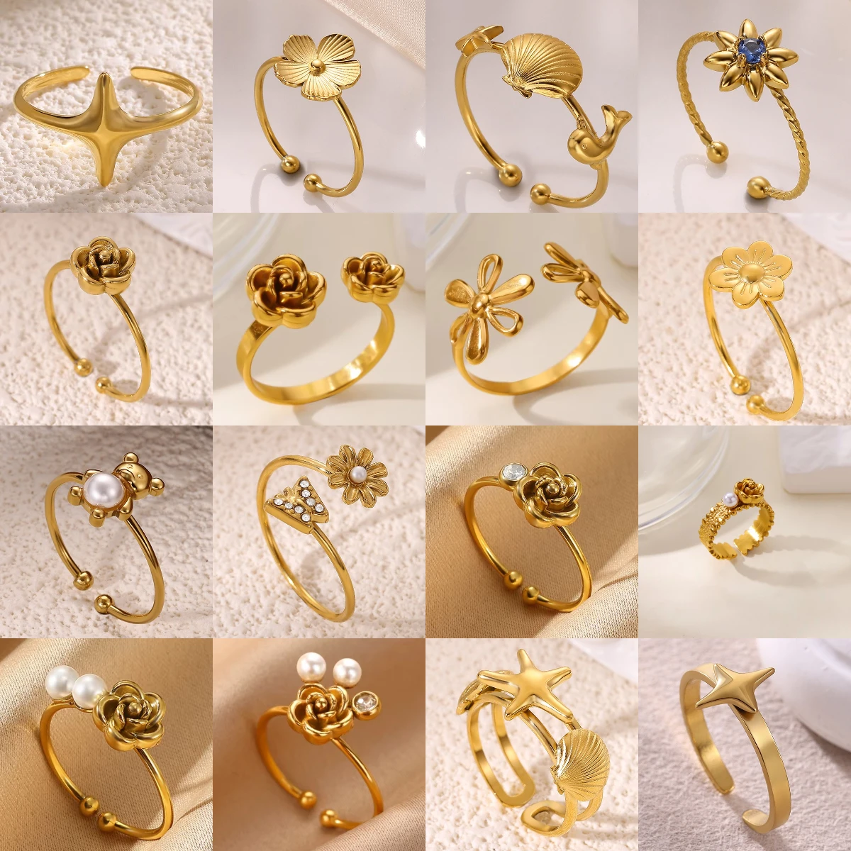 Anillos de propuesta para mujer, bonito anillo de Color dorado con flores rosas, joyería de acero inoxidable para aniversario romántico, regalo de boda
