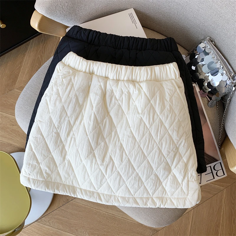 Fashion Down Cotton Half Skirt Women Winter Thickened Cotton Clip Mini Skirts Korean Elastic Waist Drawstring Warm A-line Skirt