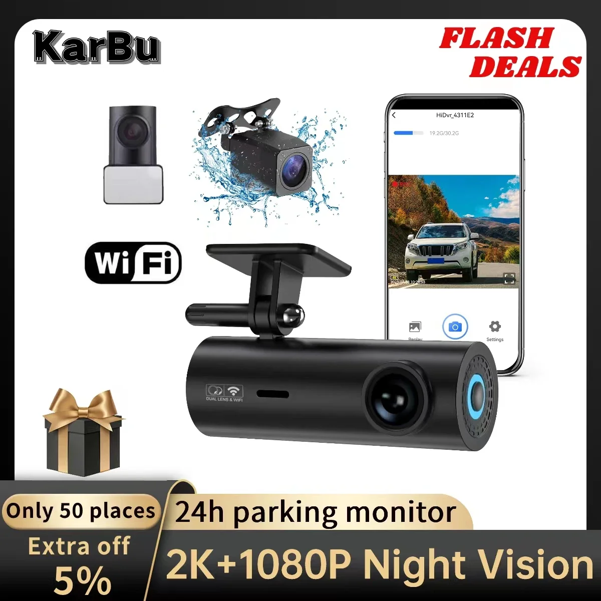 

2K Mini Camera Wifi Dash Cam for Car Night Vision Dashcam 24h Parking Monitor Front and Rear Dual Dvrs Kamera Video Registrator