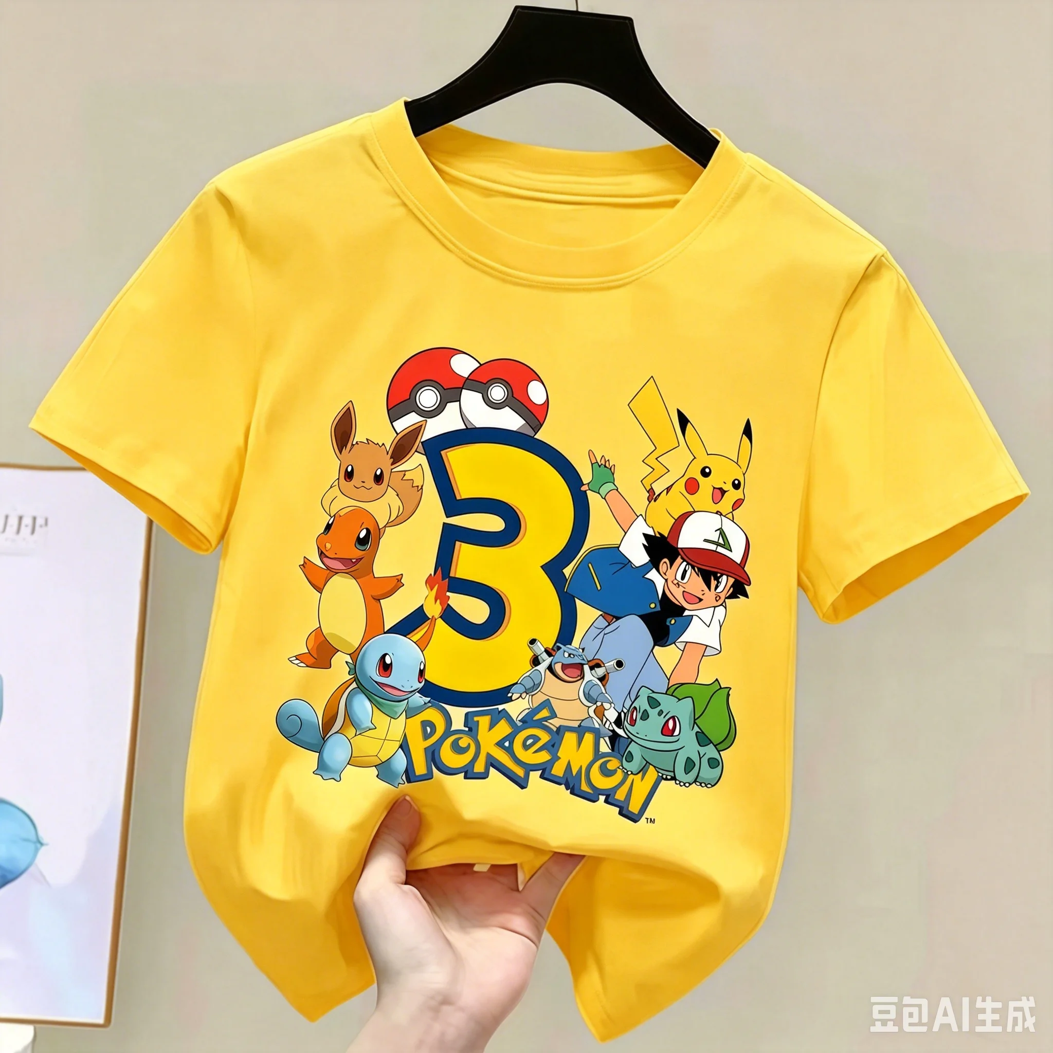 Personalized Pikachu Birthday Number T-Shirt for Kids Ages 1-9