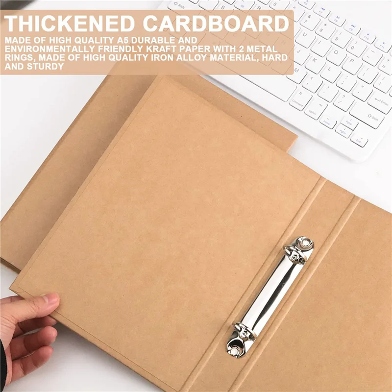 4Pcs A5 Refillable Ring Binder,A5 Kraft Paper Binder Tray With 2 Rings To Add Loose Sheets,A5 Kraft Paper Folders