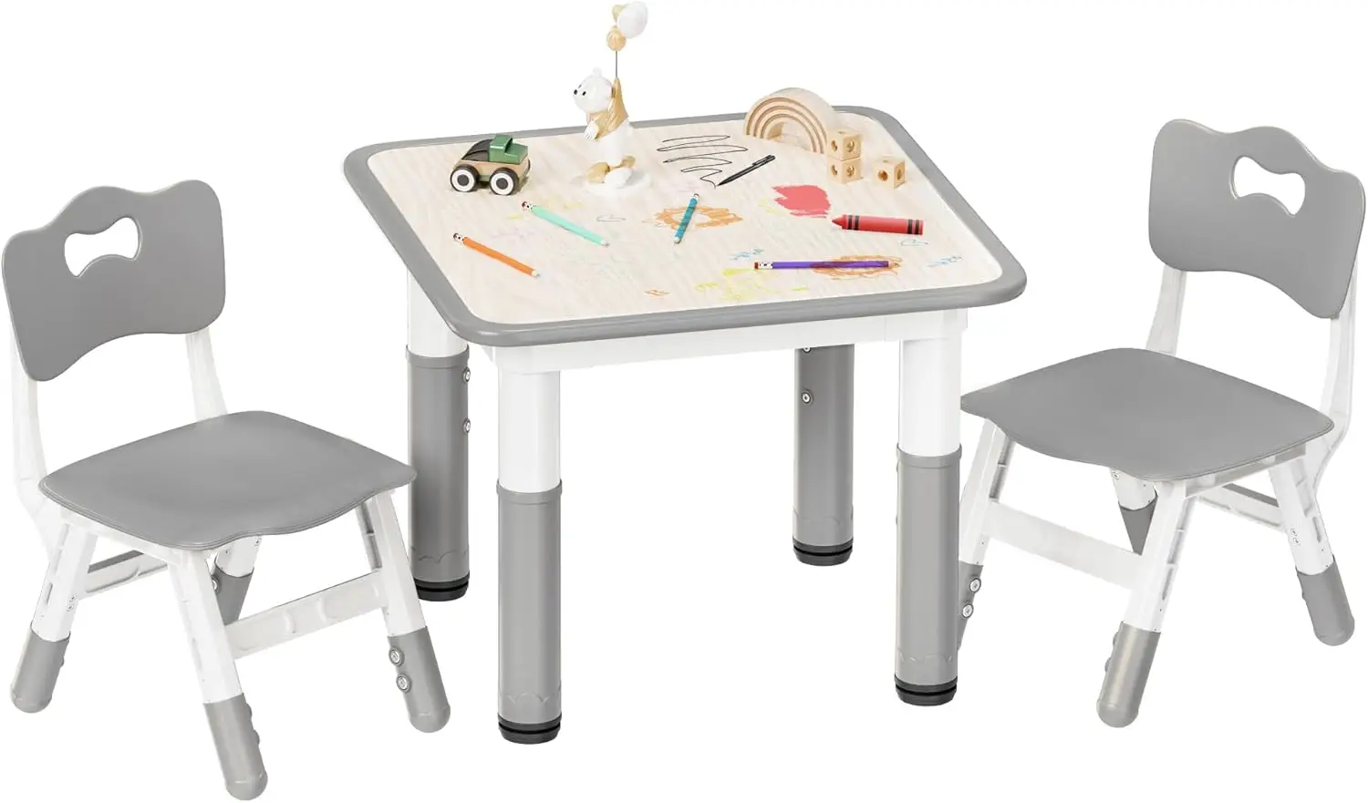 

Kids Table and Chairs Set - 23.6" L x 23.6" W Height Adjustable Toddler Desk, Non-Slip Kids Chair Graffiti Desktop for Ages 2-8