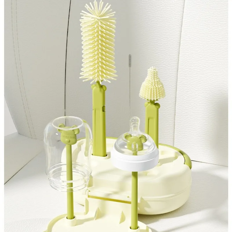 Silicone Baby Bottle Brush Portable Cleaning Tool Set with Drying Rack Storage Holder for Infant Special Cleaning Use