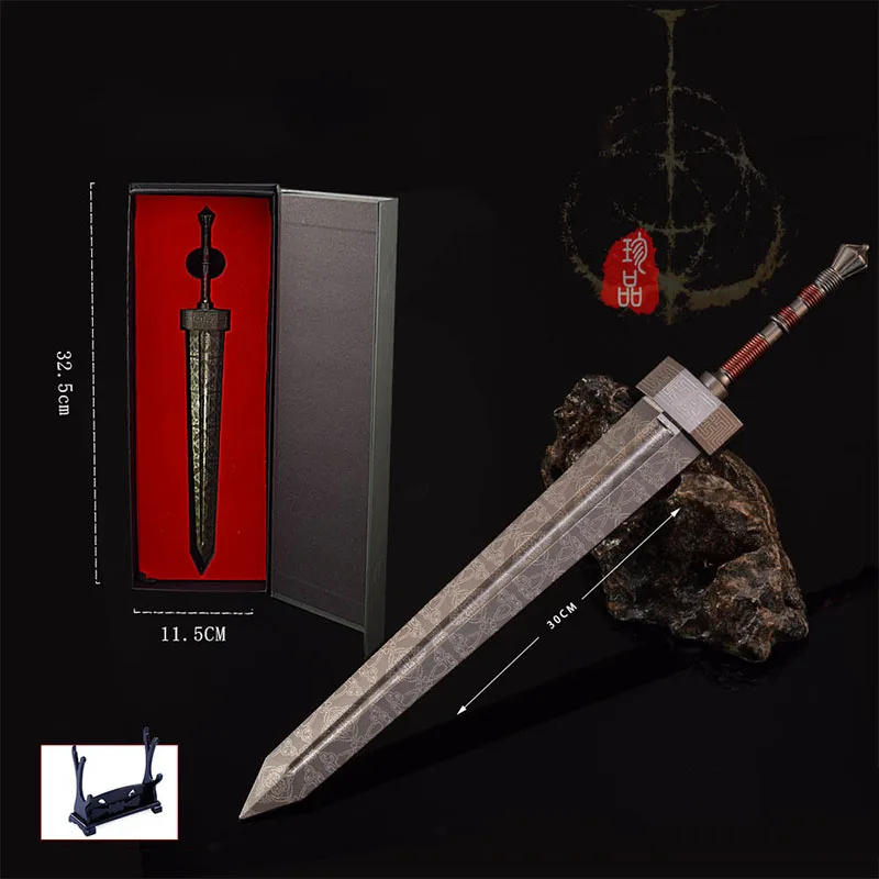 30cm Eldenn Damascus Steel Grain Greatsword with Gift Box ER Game Peripherals Dark Moon Greatsword Sacred Spear All Metal Models