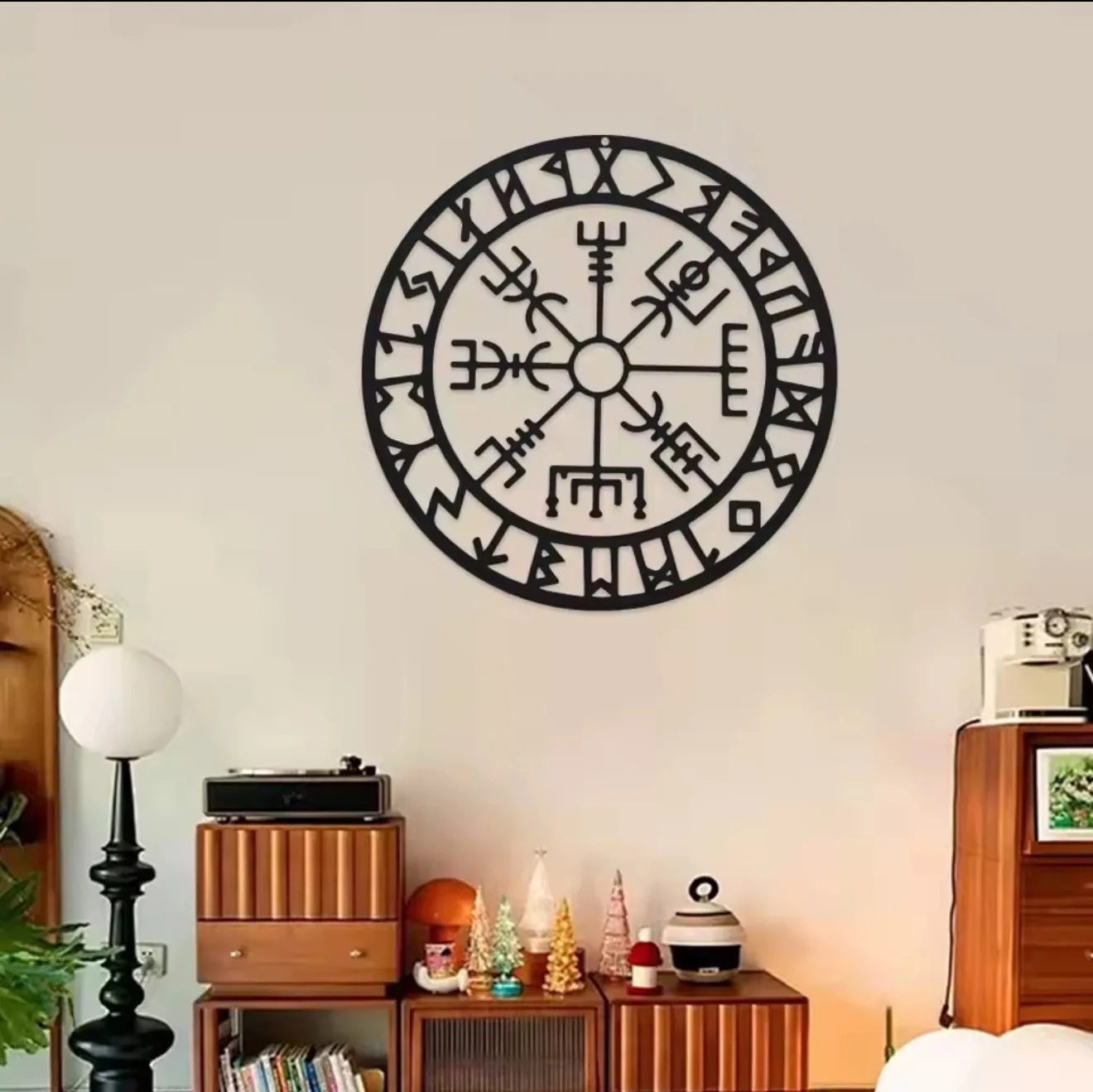 Metal Viking Wall Decor,Nordic Metal Viking Wall Art for Bedroom Living Room Home,Black Distressed Metal Compass Metal Artwork