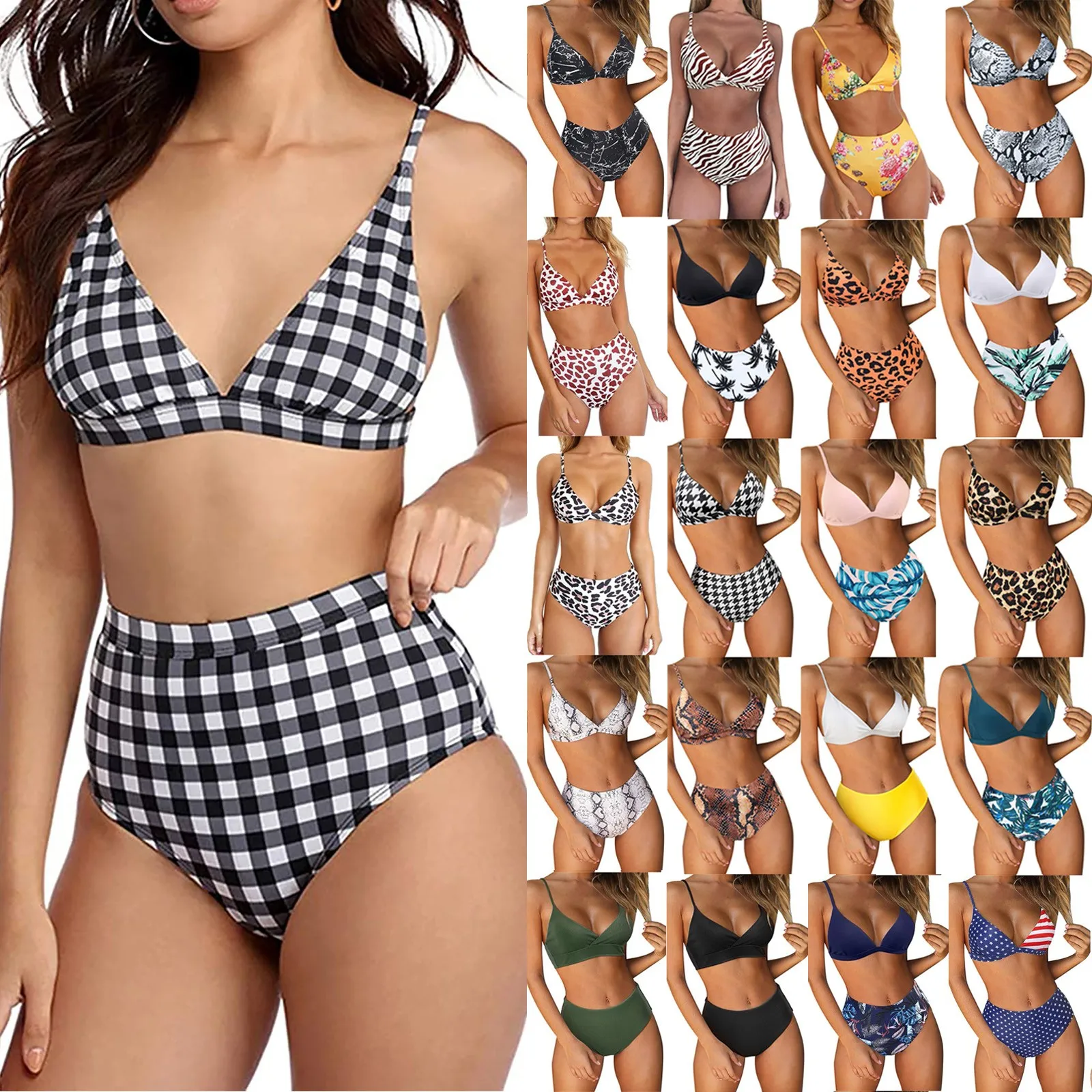 Damskie z nadrukiem w paski wyściełane Push Up 2-częściowe zestawy Bikini stroje kąpielowe Beachweart купальники больших разм plus size Bikini