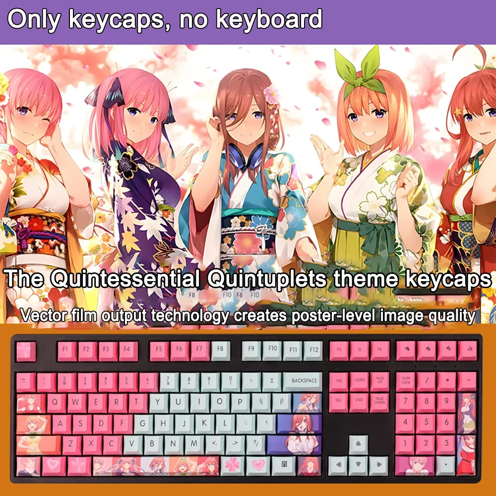 New The Quintessential Quintuplets DIY Keycap PBT Dye Subbed Cherry Backlit Keycaps Anime Key Cap For ANSI 61 87 104 108 Layout