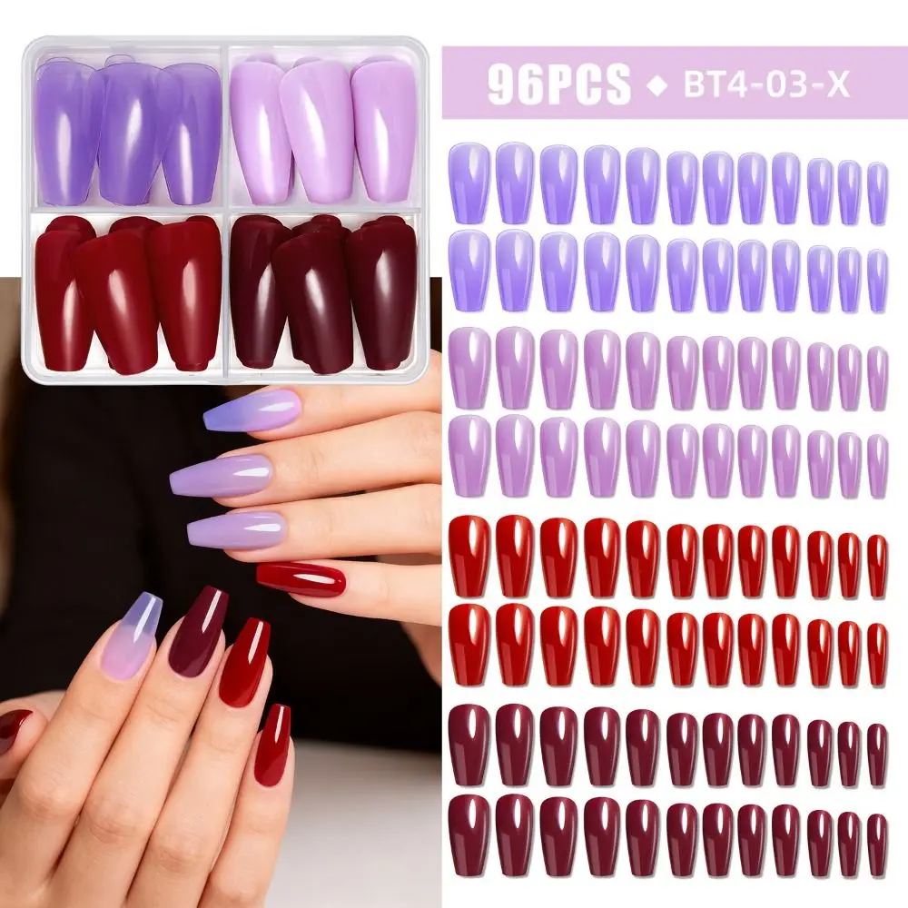 96pcs Coffin Ballet French False Nails Mix Color Matte Full Cover Nail Tips Detachable Pure Color Fake Nials Woman DIY Nail Art