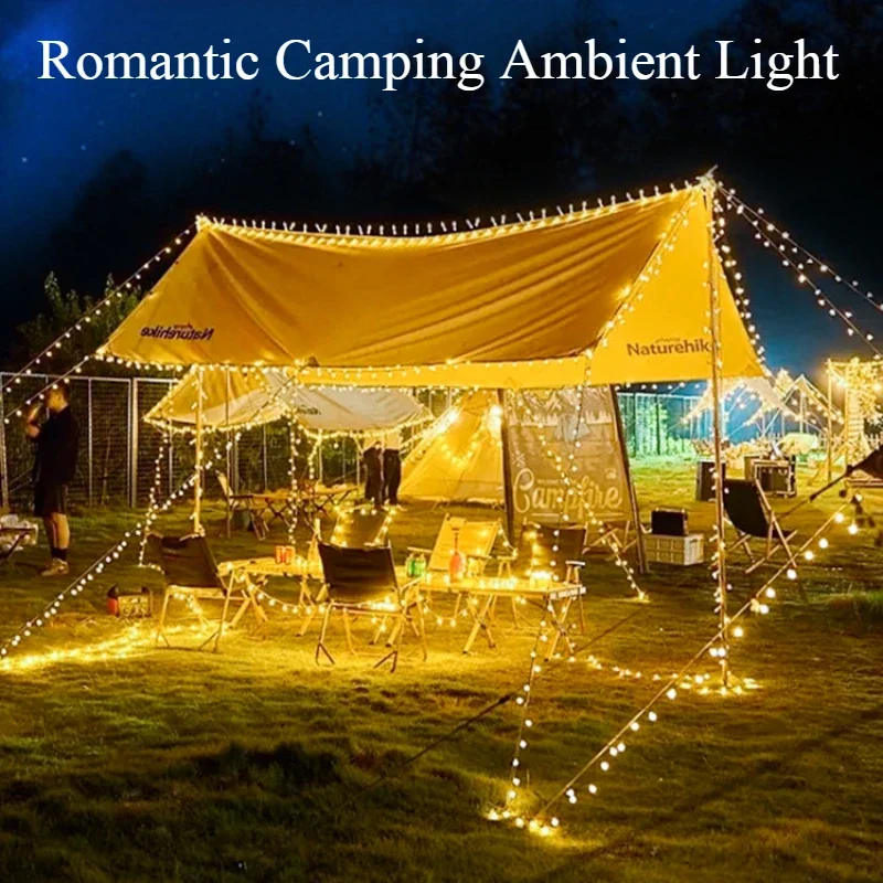 Portable Camping Lantern 6.5 Meters LED String Lights Rechargeable Tent Ambient Lighting 7 Modes Outdoor Waterproof Decor Lamp