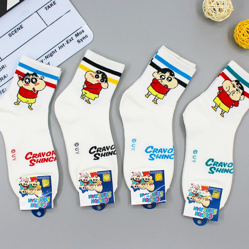 Anime Kawali Crayon Shin-Chan Cotton Socks Mid-Calf Leisure Soft Comfortable Cute Cartoon Friend Gift Birthday Gift For Girls