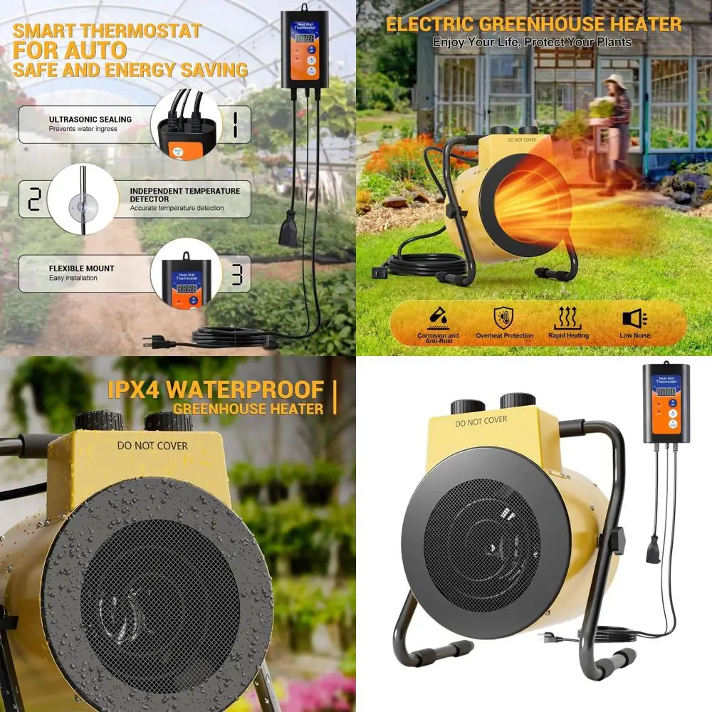

Уличный электрический обогреватель мощностью 1500 Вт с термостатом, защитой от перегрева, водонепроницаемостью IPX4, идеально подходит для патио, теплицы, палатки для выращивания и