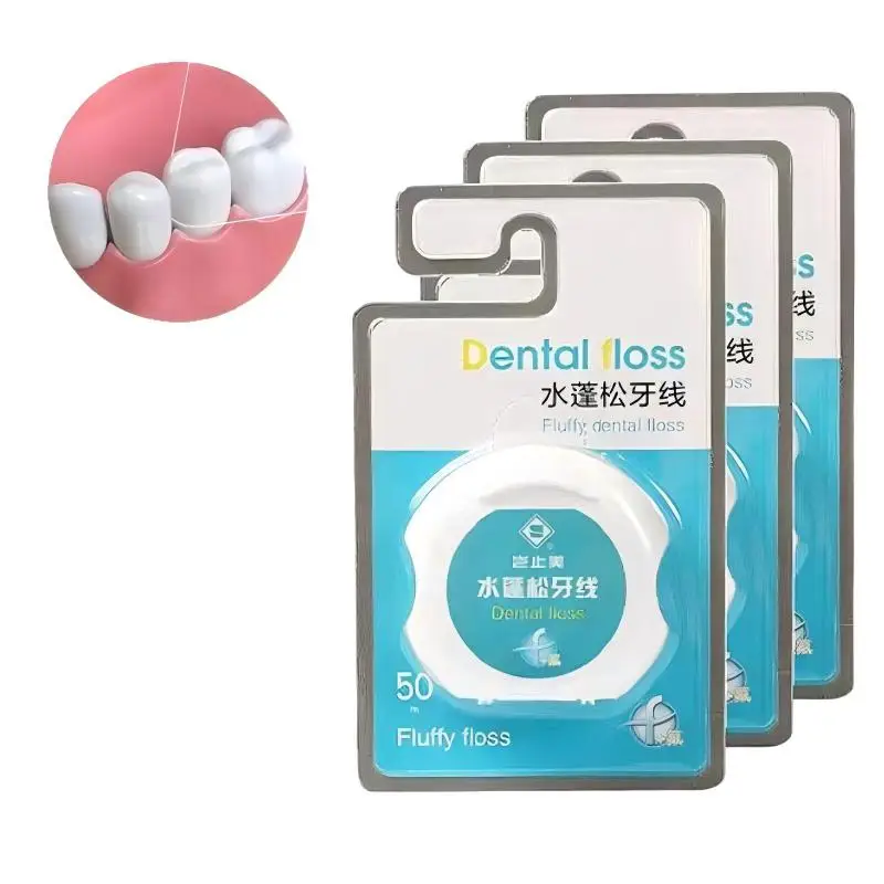 50m Water Expanding Dental Floss Roll Fluffy Soft Teeth Interdental Cleaner Gentle on Gums Oral Care Flosser with Cutter