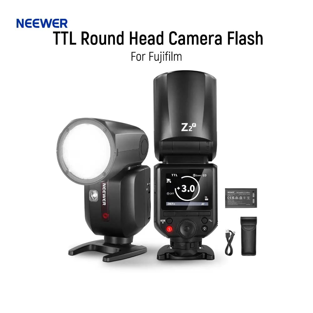 NEEWER Z2 PRO-F TTL Round Head Flash Speedlite For Fujifilm,Wireless Compatible with Godox,3000mAh Battery, 600 Full Power Flash