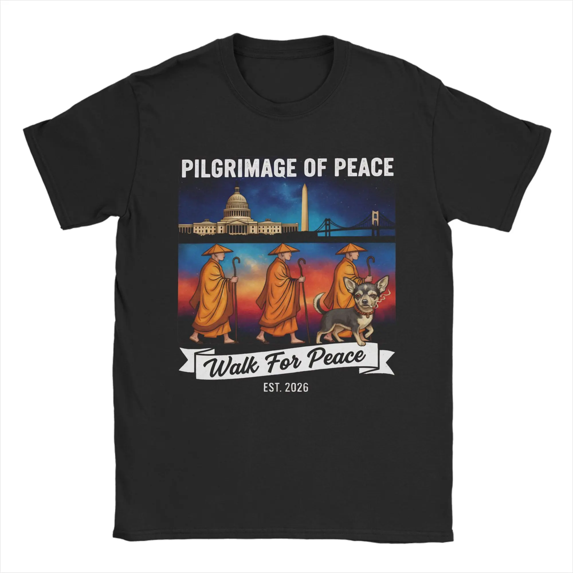 Men's Peace Walking Monks Pilgrimage Of Peace T Shirts  Cotton Tops Vintage Short Sleeve Crew Neck Tees Gift Idea T-Shirt