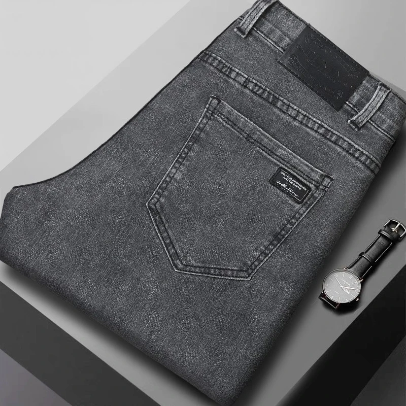 Men's New Stretch Straight Jeans Business Versatile Trendy Youth Casual Regular Long Pants for Spring Autumn Male Denim Trousers