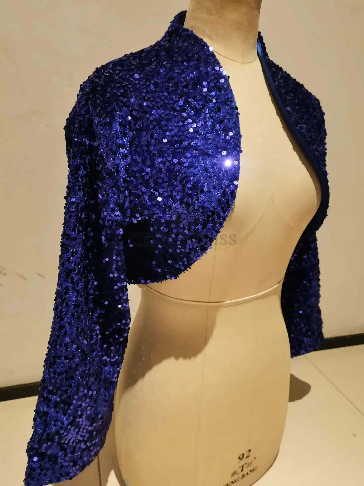 Royal Blue Wedding Jacket Bling Bling Sequined Prom Bolero Party Coat 3/4 Long Sleeve Bridal Jackets Party Top Customized