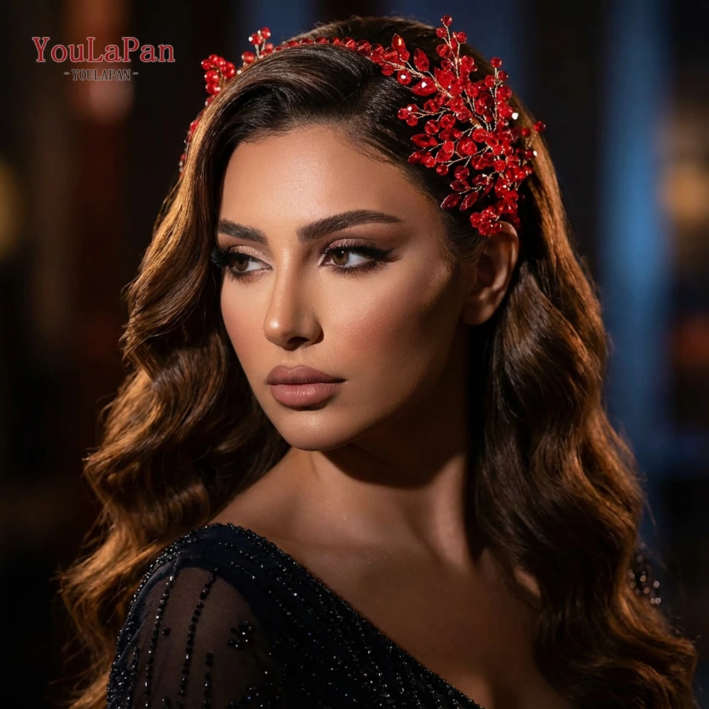 

YouLaPan Elegant Red Color Crystal Bride Hair Accessories Bling Rhinestone Hair Hoop Wedding Headpieces For Bridesmaid HP967