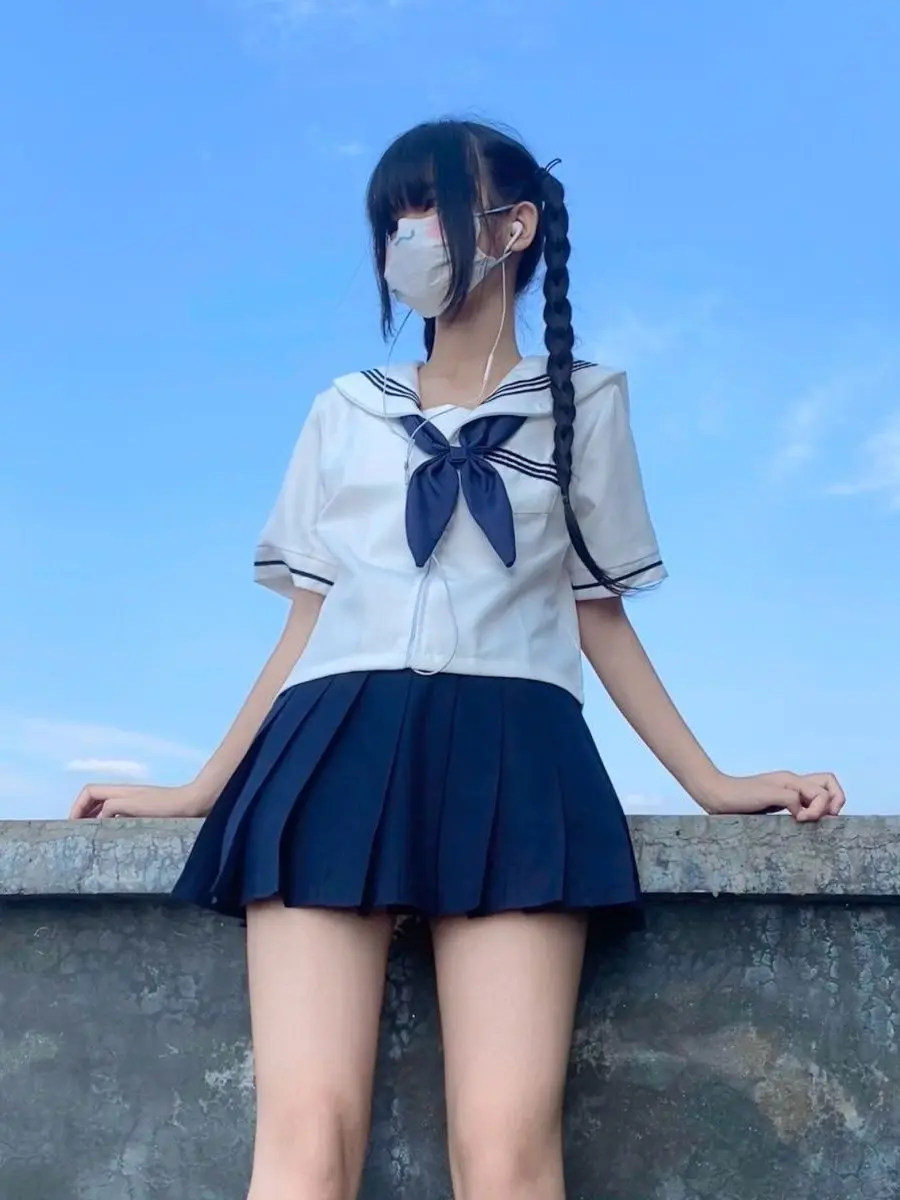

Basic Short Sleeve Sailor Suit Set School Uniform JK Three Books Japanese Style Fashion Set Polyester Breathable Shirt