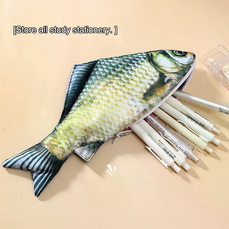 Case Large Capacity Pencils Pouch Cute Pencil Bag Funny Back To School Acsesories Gift Creative Simulated Salted Fish Pencil - view 2