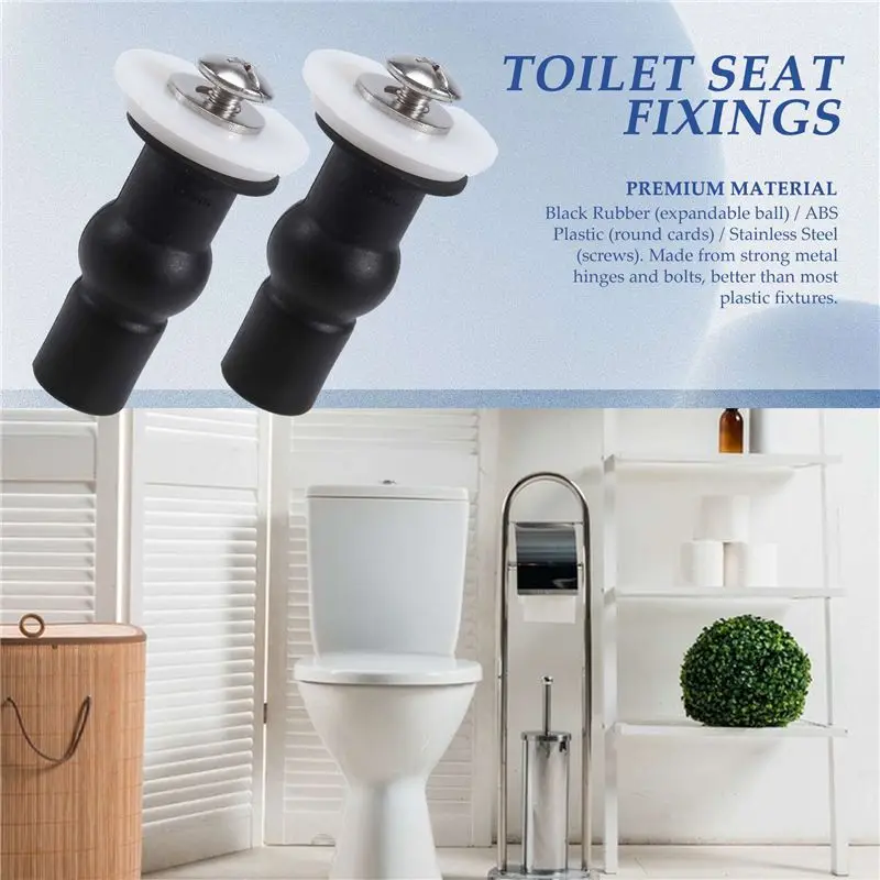 AS60-4 Pack Toilet Seat Screws Toilet Seat Hinges Bolt Expanding Rubber Top Nuts Screw Fixings Fix WC Blind Hole Fittings