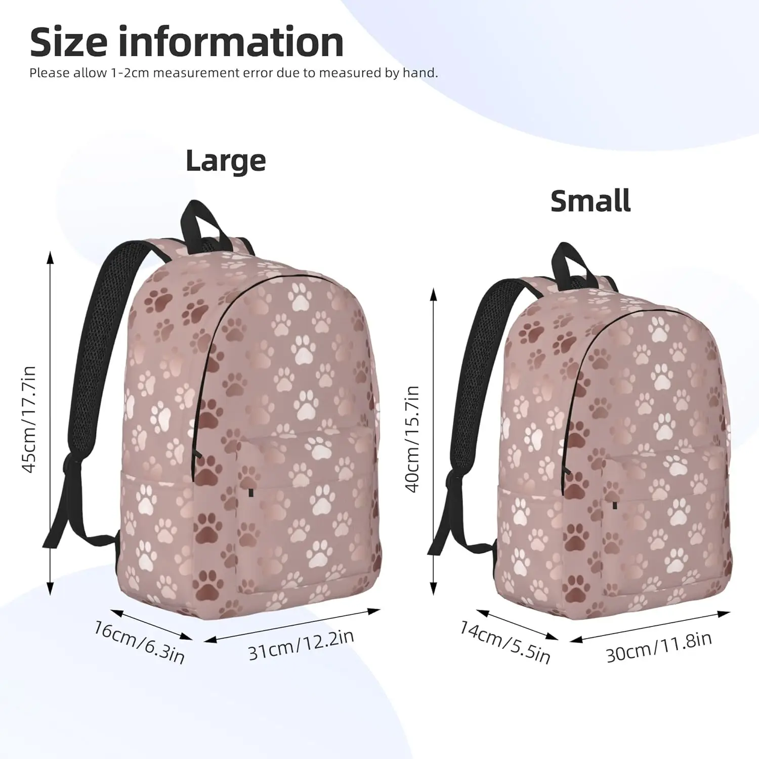 Rose Gold Dog Paw Animal Print Laptop Rucksack Work Bookbag Casual Daypack for Women Men Boy Girl Student Travel Hiking 16 Inch