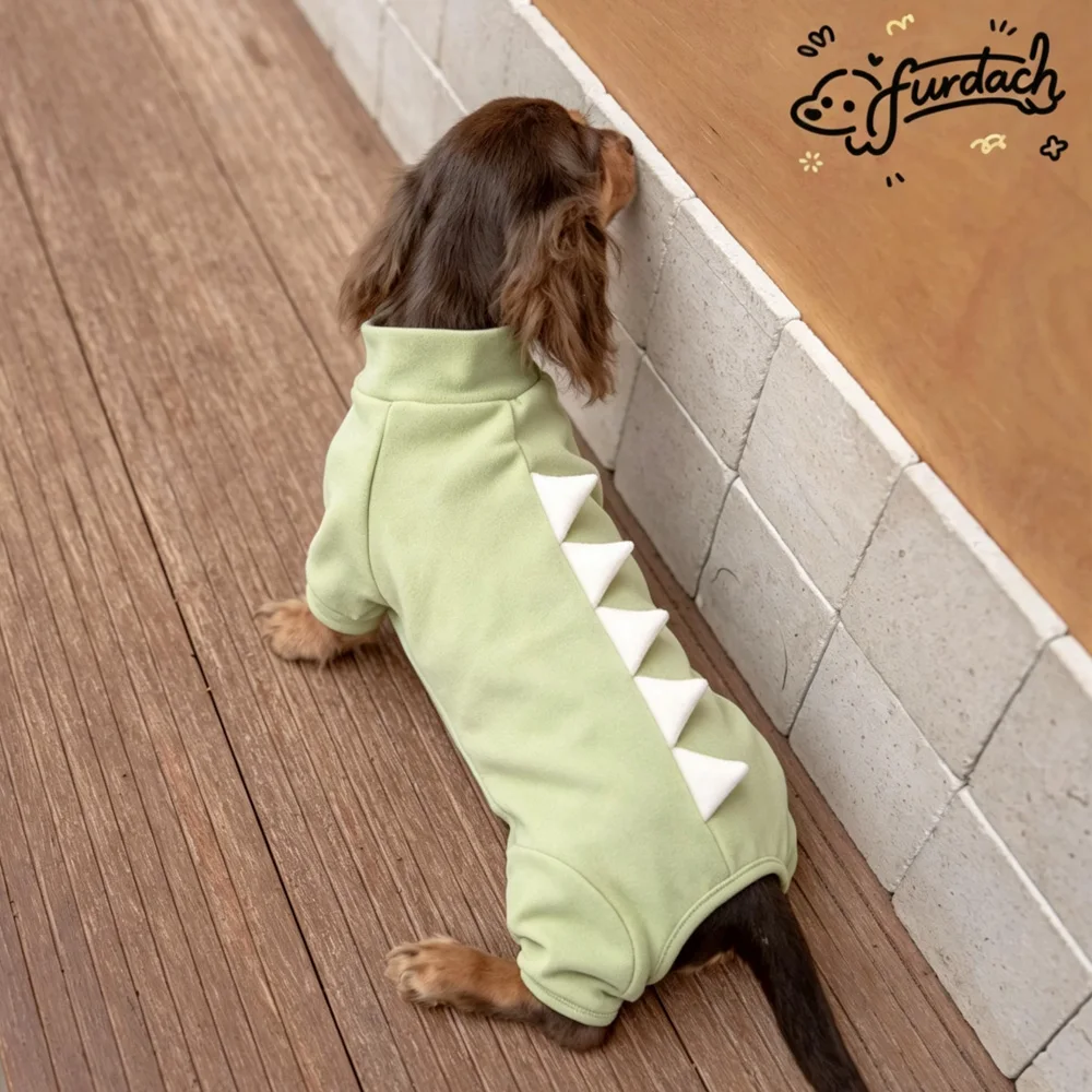 Dinosaurier-förmiger Fleece-Pullover für Weibliche Dackel Winter 4-Beiniger Warmer Mantel für Wiener Hunde Weicher Dackel-Jumpsuit – Detail 5